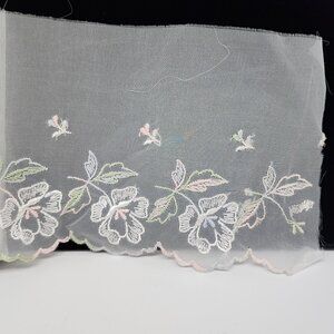 Embroidered Tulle Lace Flowers White Pink Green Roses 4 Yards 3" Wide
